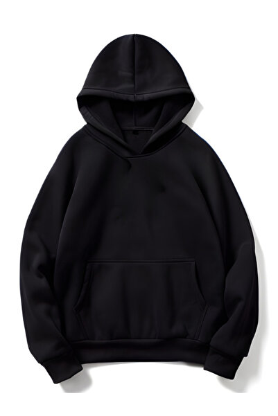 MOONBULL Unisex 3 Thread Inner Cotton Hooded Low Sleeve Oversize Kangaroo Pocket Sweatshirt