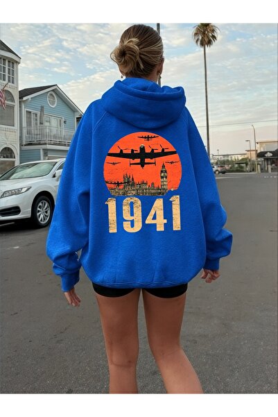 ArtYus Unisex 1941 Airplane Colorful Custom Printed Cotton Oversize Hooded Sweatshirt