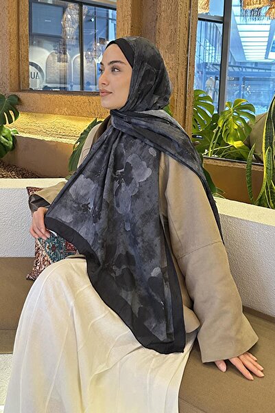 lamelif Batik Çiçek Desen Bambu Şal Siyah