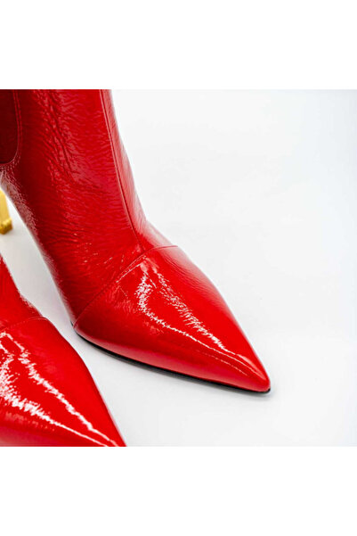 BALMAIN Patent Leather Ankle Boots Red