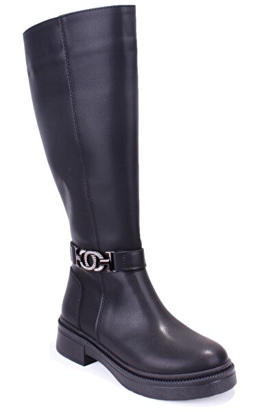 DAGOSTER DZA07-1275107 Siyah Fermuarlı Düz Topuklu Kadın Çizme