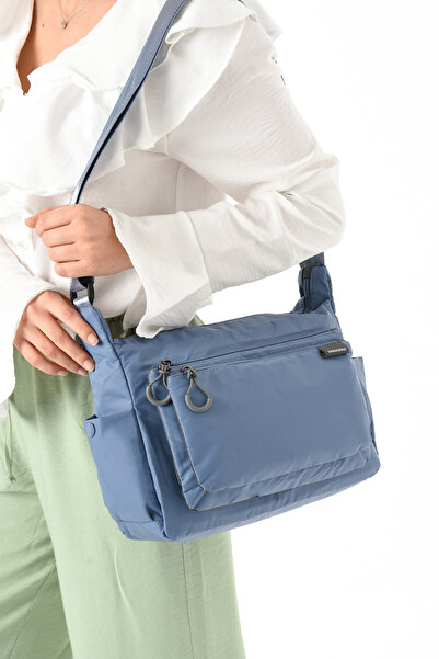 Sanmorris Geantă de umăr pentru femei, cu bretea crossbody compartimente, din material parașută, reglabilă, de culoare albastră