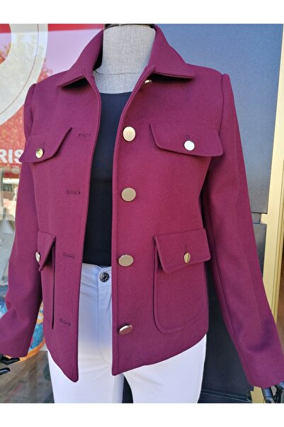 Nil's BUTİK Gold Düğmeli Kaşe Dokulu Vatkalı Kısa Kaban