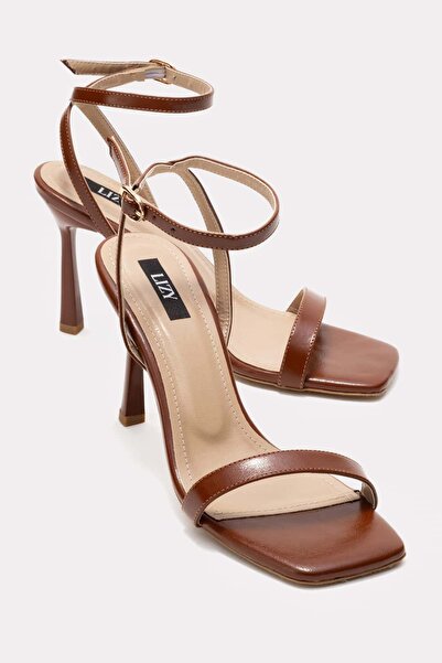 Lizy Shoes Taba - Pantofi de damă cu toc subțire și o singură curea