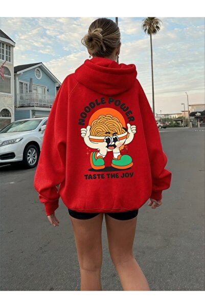 ArtYus Unisex Noodle Power Colorat Special cu imprimeu Bumbac supradimensionat cu glugă Swea tricou