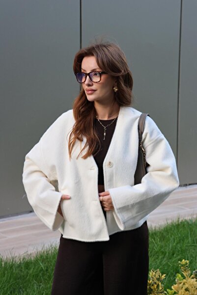 BAŞARAN Ecru Morris Gray Cashmere Jacket