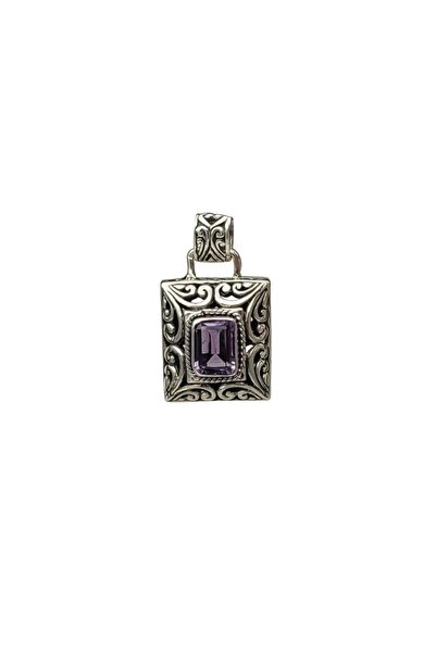 Eylül silver Oxidized Silver Pendant with Amethyst Rectangle