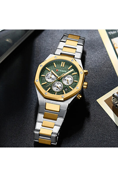 Curren Quartz Analog Fashion Elegant Silver/Green Men's Watch