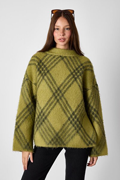 SHERIN Green Plaid Oversize Knit Sweater