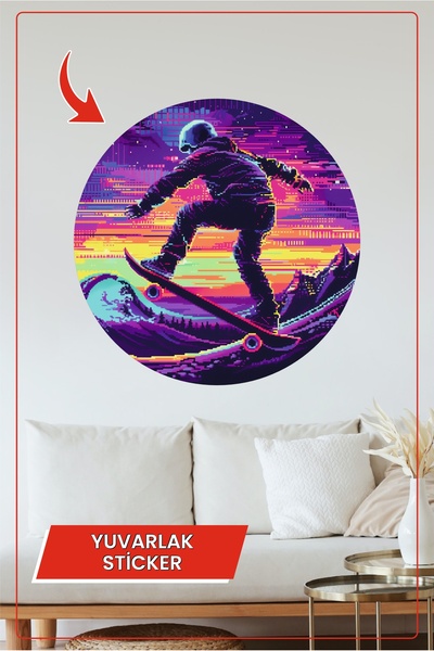 KOSS Dijital Autocolant rotund cu tematică de skateboarder retro, colorat, ne...