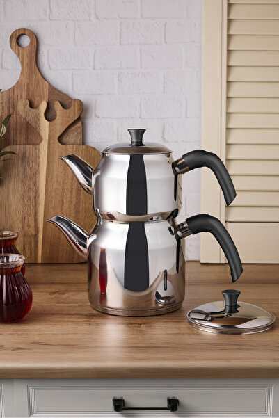 Perotti Tahtakale Soft Induction Base Midi Steel Teapot Set 1.00Lt - 1.80Lt