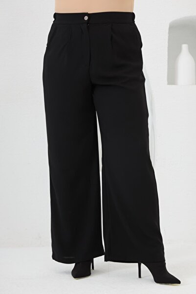 RMG Elastic Waist Wide Leg Summer Plus Size Pants Black