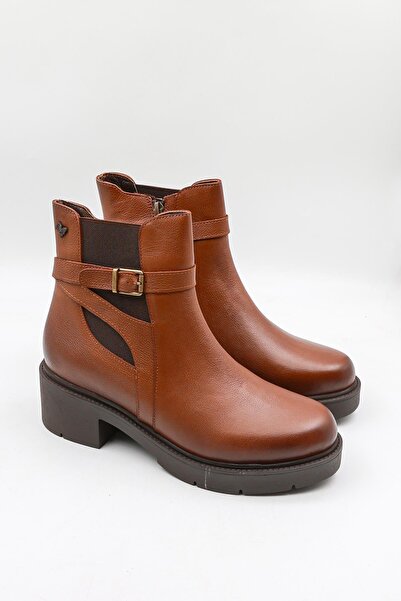 Venüs Women's Casual Genuine Leather Cross Belt Detailed Boots 2454604K - Tan - 36