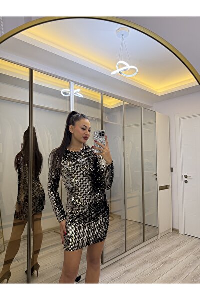 Gamze Ege Fashion Siyah pul payet abiye