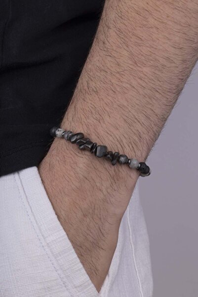 Gümüş Pazarım Lava Stone Jasper Stone Mixed Shape Natural Stone Men's Bracelet