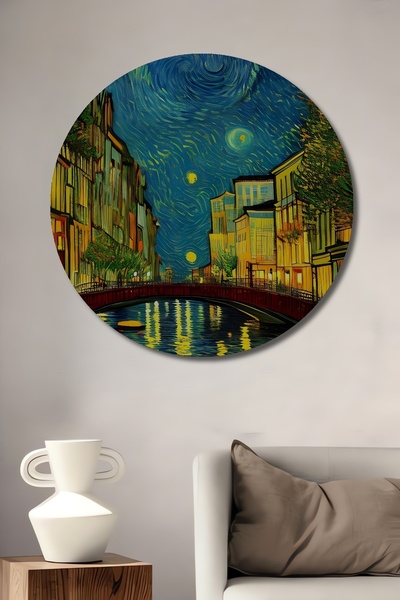 Teona Ahşap Декоративна дървена рамка за снимки в кръгла форма „Звездна речна...