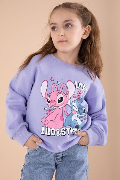 Cansın Mini Lila Love Karakter Baskılı Şardonlu Badili Kız Çocuk Pantolonlu 2li Takım 22746