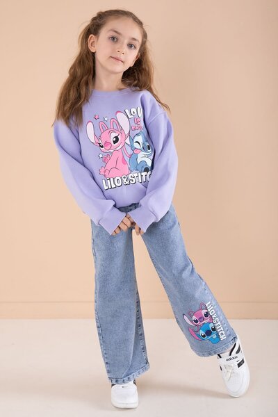 Cansın Mini Lila Love Karakter Baskılı Şardonlu Badili Kız Çocuk Pantolonlu 2li Takım 22746