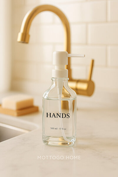Mottogo Μονόχρωμο Γυάλινο Δοχείο Σαπουνιού Απορρυπαντικού (με Ετικέτες Dishes-Hands) 500ml