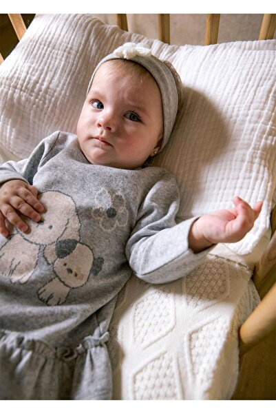 MAYORAL Baby Girl Dress Set with Headband Gray 2809