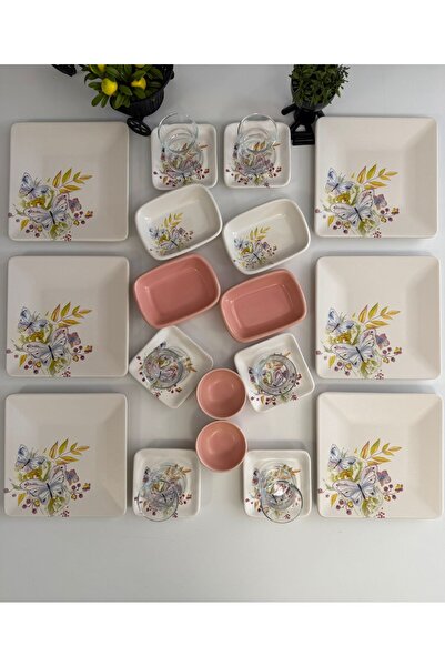 Keramika Takım Kahvaltı Mat Kelebek 24 Parça 6 Kişilik
