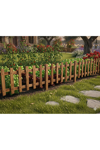 KARAS AHŞAP Ahşap Bahçe Çiti Kazıklı 120x40 cm Doğal Ahşap Kahverengi