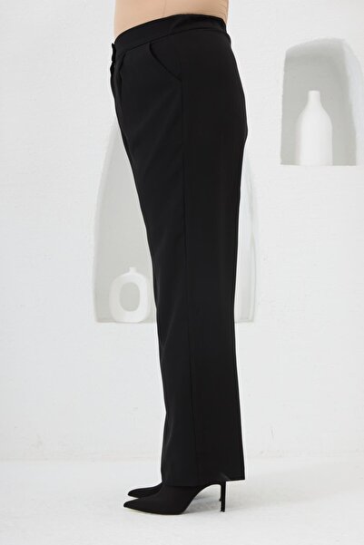 RMG Elastic Waist Wide Leg Summer Plus Size Pants Black