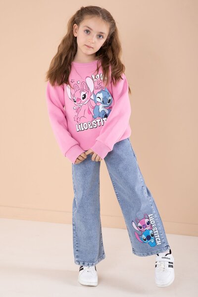 Cansın Mini Pembe Love Karakter Baskılı Şardonlu Badili Kız Çocuk Pantolonlu 2li Takım 22744