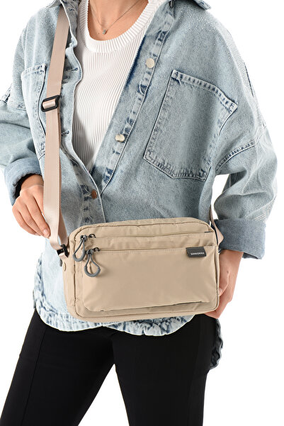Sanmorris Women's 3-Eye Parachute Fabric Adjustable Crossbody Strap Beige Shoulder Bag