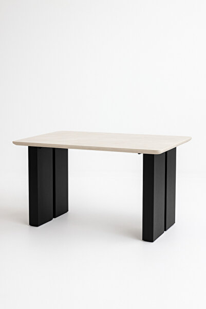 MARIA HOMES طاولة طعام خشبية حديثة بأرجل سوداء، طاولة أنيقة لغرفة الطعام 130×...