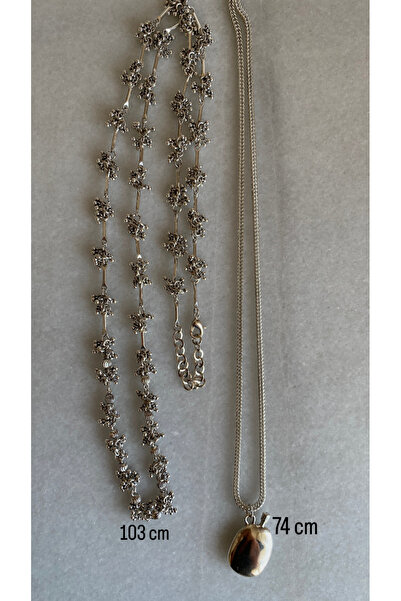 Atelier Licia Vintage Style Double Silver Necklace Set with Floral Chain and Antique Water Bottle Pendant