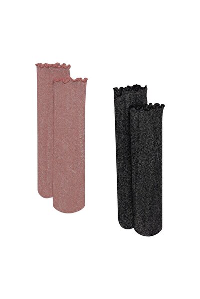 Bloovii Șosete medii pentru femei, set de 2, cu fir metalic strălucitor și vo...