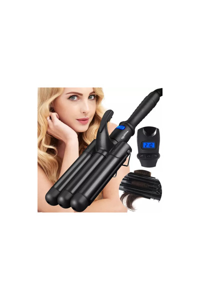 OEM Ondulator de păr Waves, funcție de încălzire rapidă, 3 bigudițe, afișaj L...