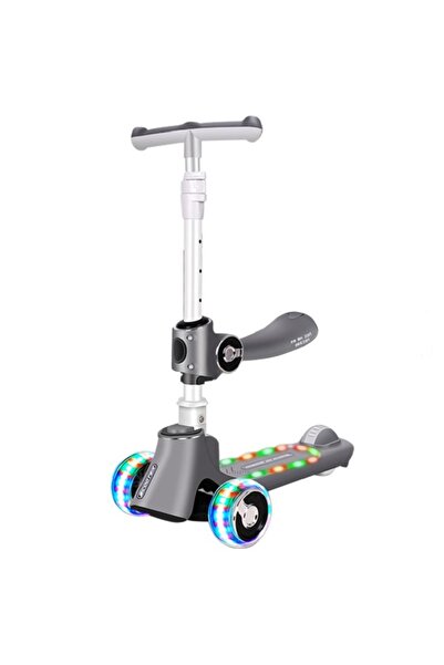 Generic 3-in-1 Kids Scooter with 3 Wheels, Foldable and Adjustable Seat, LED Light-Up Wheels, Grey 51092