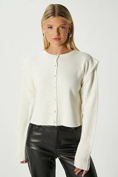 Ritnice Women's Diana Ecru Shoulder Detailed Knit Cardigan