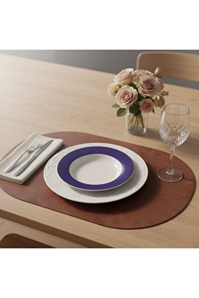 Grand Fine Art 2 Adet Kalın Deri Kahverengi Tam Oval Amerikan Servis Supla 33x44 cm-Kolay Silinir Supla