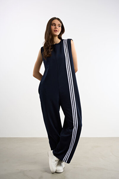 HANIQA Women's Plus Size Striped Sports Jumpsuit
