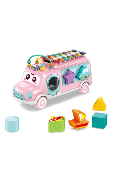 huanger - حافلة أنشطة موسيقية للأطفال مع أشكال وإكسيليفون - وردي