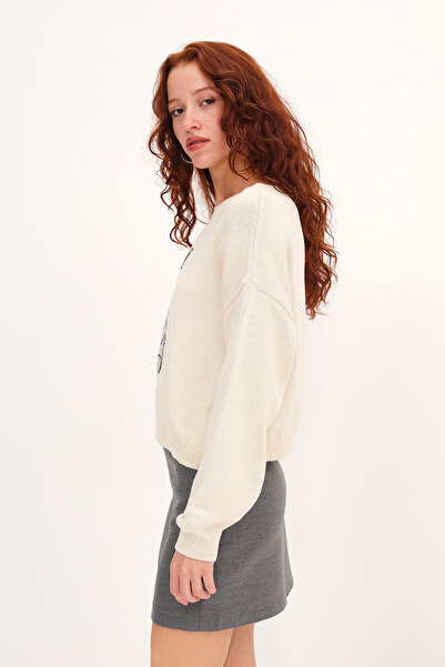 Addax Tavşan Desenli Triko Kazak K3491