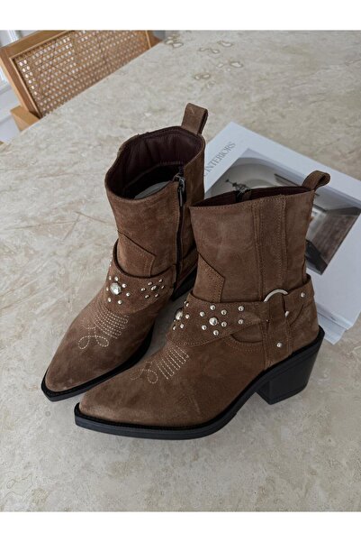 Gilla Shoes and Bag Luxe Hakiki Deri Süet Dokulu Kahve Bot
