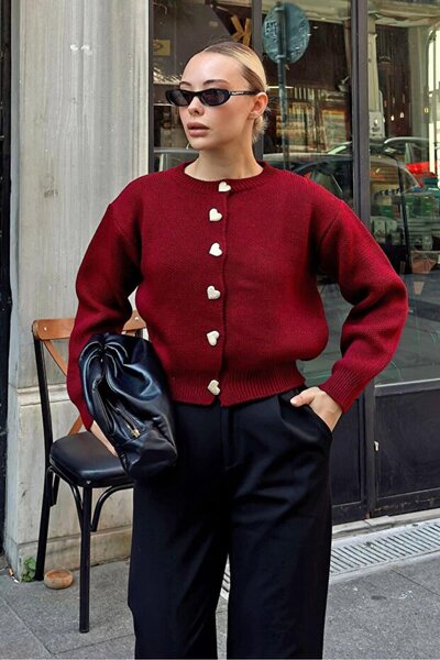 LENAFASHİON LenaSTYLE cardigan with golden heart buttons
