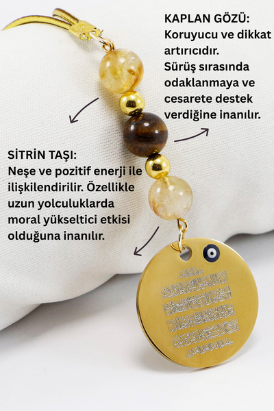 biuti Çelik Ayetel Kürsi Fatiha Dualı Araba Dikiz Ayna Süsü, Doğal Taşlar: Ka...