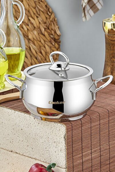 Cooker Lara 14 cm Stainless Steel Deep Pot with Glass Lid