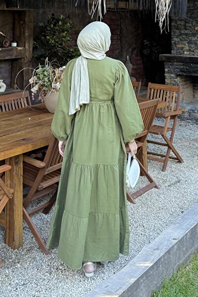 lamelif Φόρεμα Τεσεττουρί με κορδόνι στη μέση Χακί