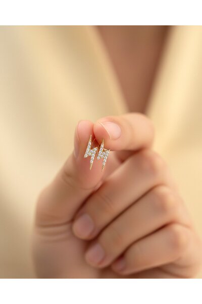 İNDİGO TAKI Minik Şimşek 14 Ayar Altın Küpe