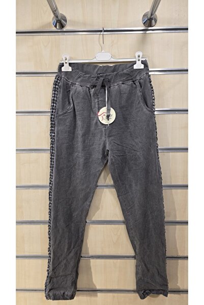 Park Moda Straight Pattern Trousers with Stones on the Sides