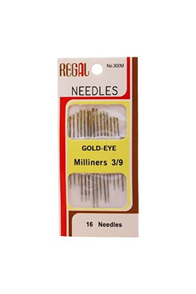 Regal Hand Sewing Needles, Elongated Hole, Gold, Set of 16 pcs