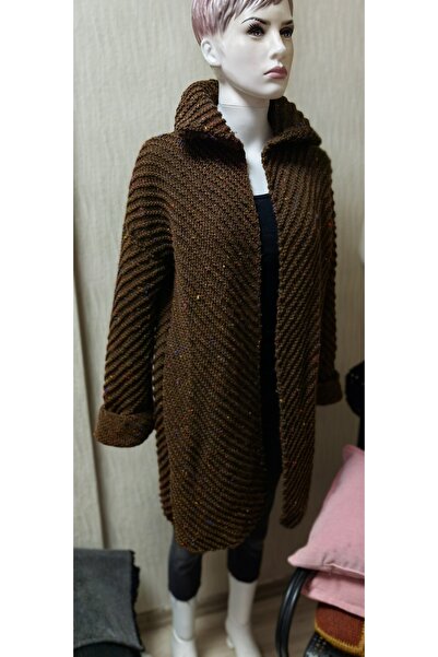 bymila Hand Knitted Women's Long Cardigan, Coat