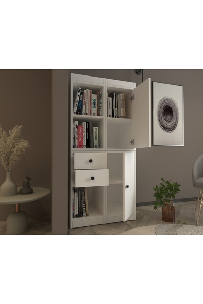 nettrends.net the new trend of shopping Modüler 2 Kapak 2 Çekmece Açık Raflı İkili Kolon Kitaplık – Kitaplık Beyaz-NRG-KTP-1007