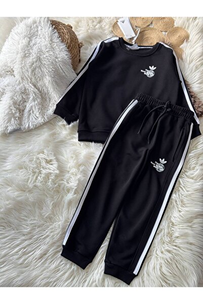 NOBLEKIDS Children's Tracksuit Set Black – Back Printed , 3 Thread Fabric